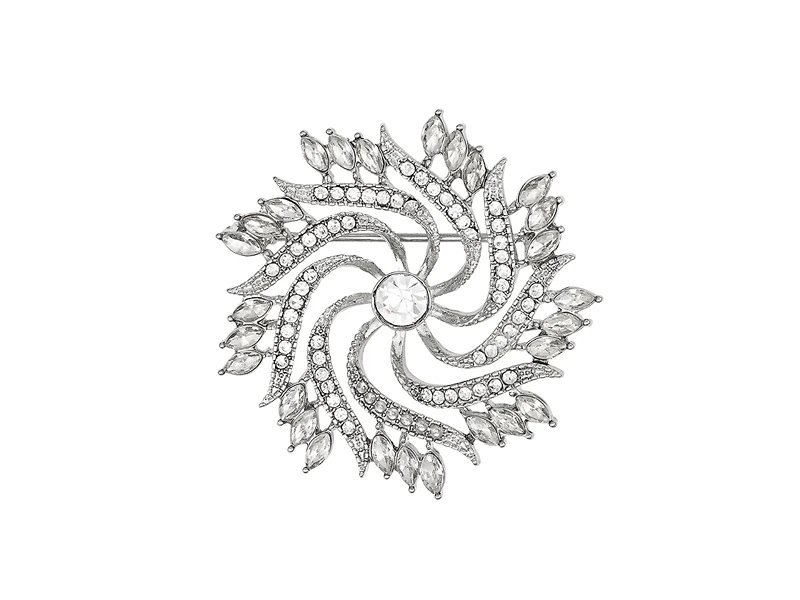 Indulgence Rhodium Crystal Flower Brooch