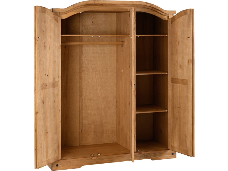 Corona 3 Door Wardrobe - Distressed Waxed Pine