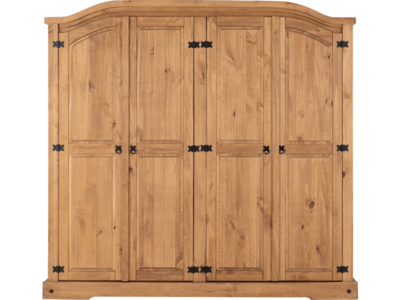 Corona 4 Door Wardrobe - Distressed Waxed Pine