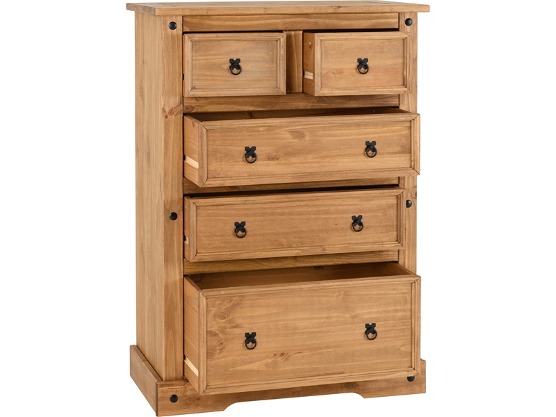 Corona 3+2 Drawer Chest - Distressed Waxed Pine