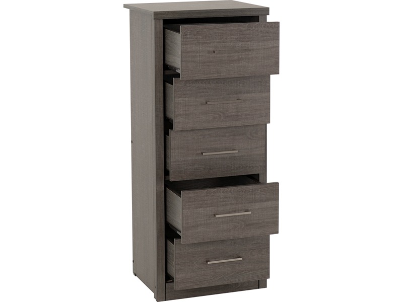 Lisbon 5 Drawer Narrow Chest - Black Wood Grain