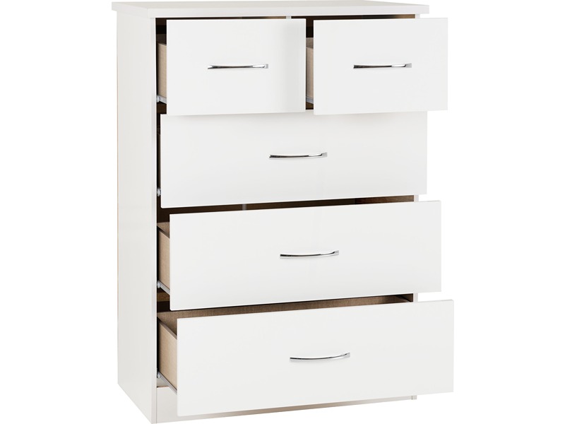 Nevada 3+2 Drawer Chest - White Gloss
