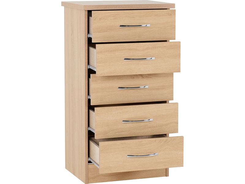Nevada 5 Drawer Narrow Chest - Sonoma Oak Effect