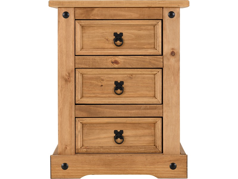 Corona 3 Drawer Bedside Chest - Distressed Waxed P