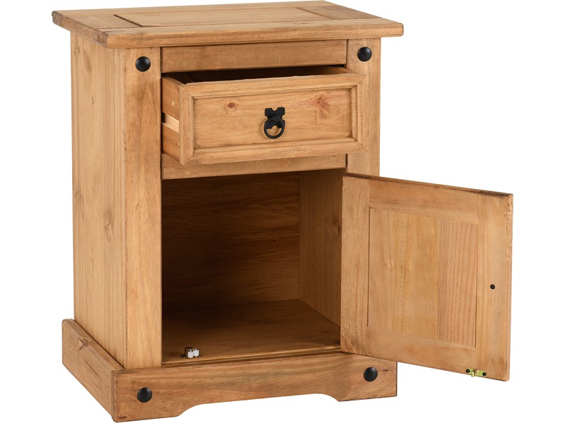 Corona 1 Drawer 1 Door Bedside - Distressed Waxed