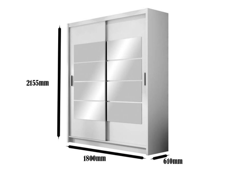 Toronto 1.8M Mirrored Slide Robe - White