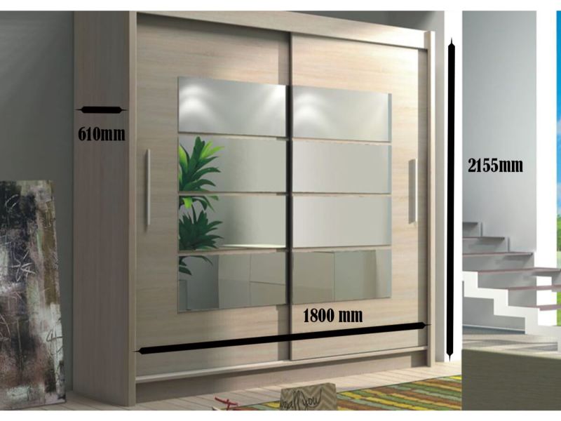 Toronto 1.8 Mirrored Slide Robe - Oak