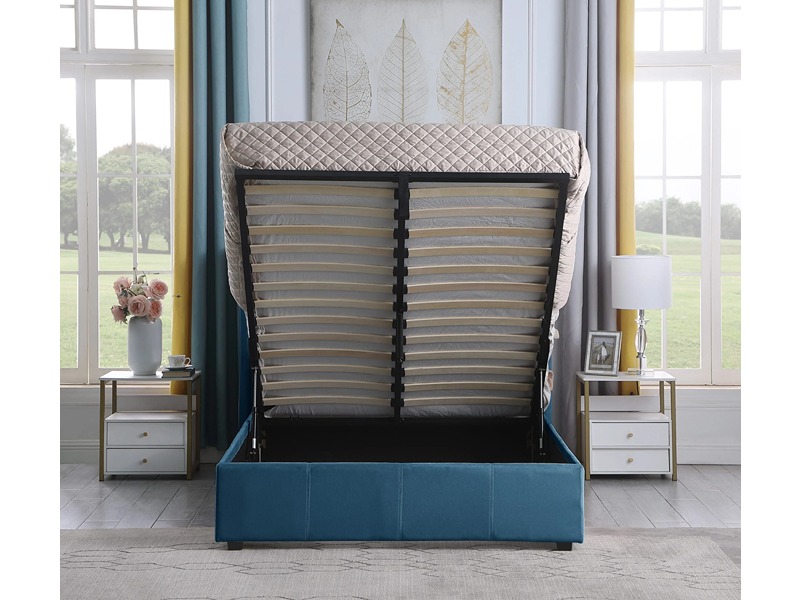 Amelia Plus 5' Storage Bed - Blue Velvet Fabric