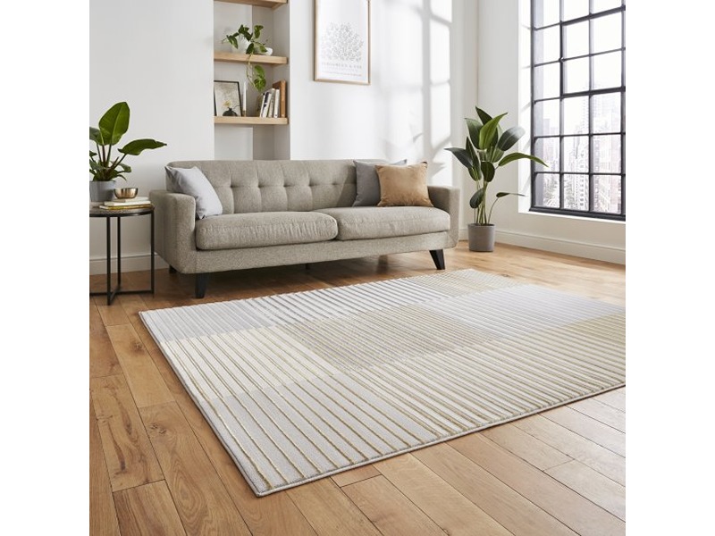 Apollo Grey and Gold Stripey Rug