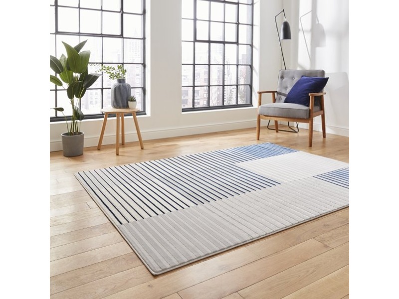 Apollo Grey and Navy Stripey Rug