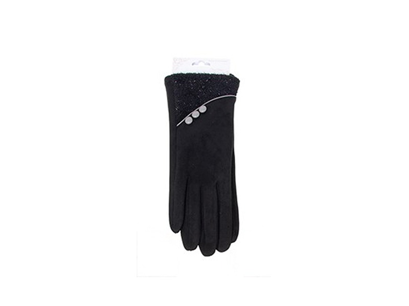 Fleece Cuff And 3 Button Gloves Black