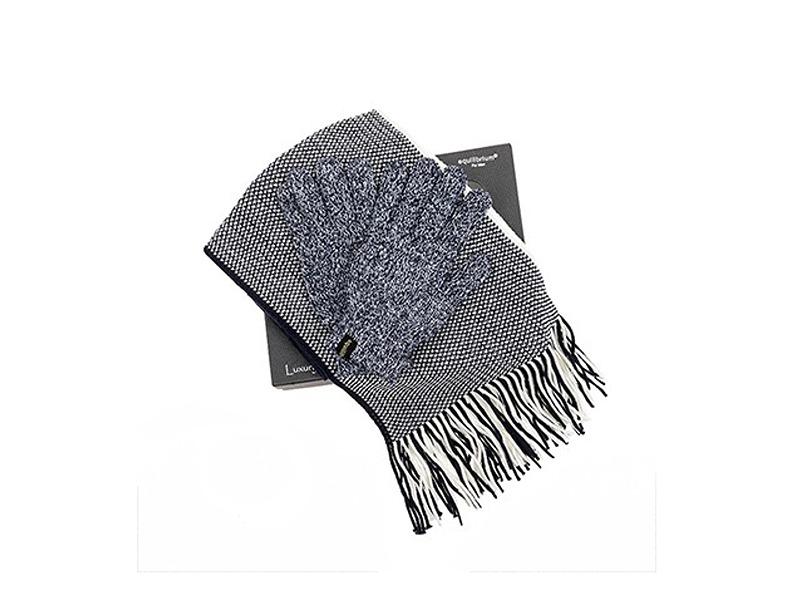 Eq Men Luxury Scarf Gloves Set Navy And White