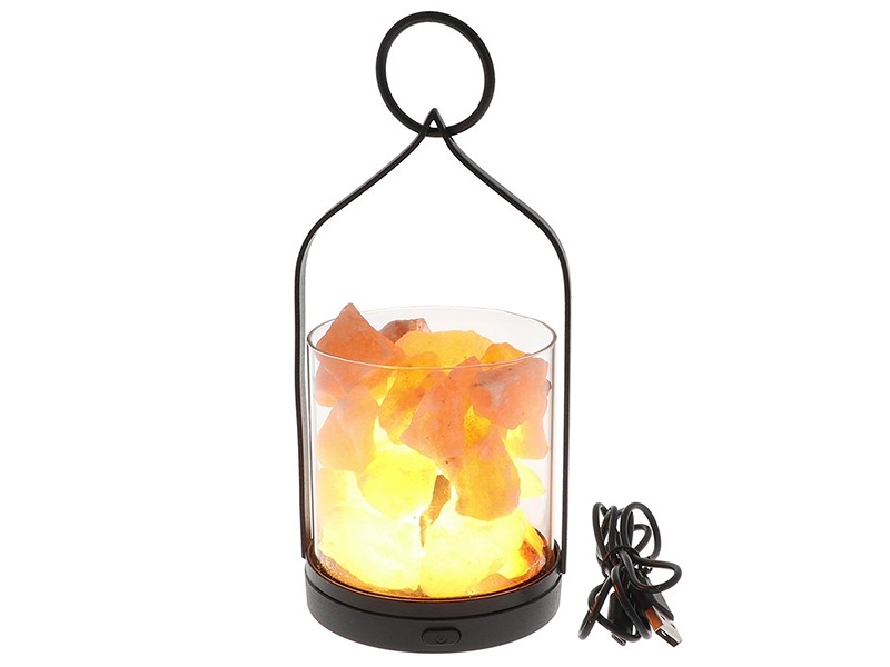 Himalayan Salt Lantern Ring Handle Black