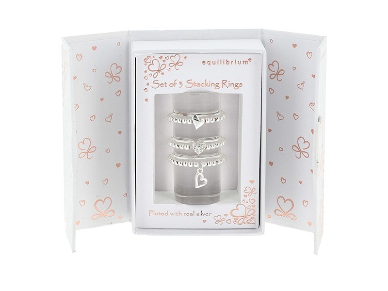 Gift Set of 3 Silver Plated Stackable Rings Hearts