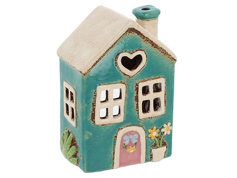 Village Pottery Garden Heart House Teal Tealight