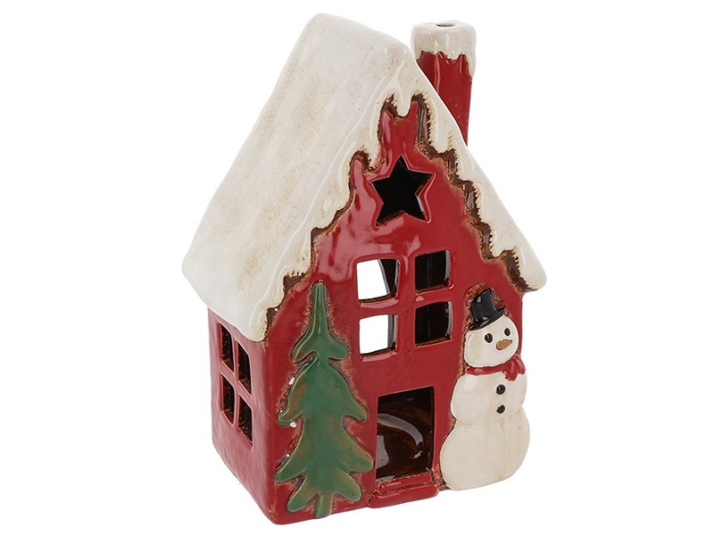 Village Pottery Xmas Snowman House Tealight
