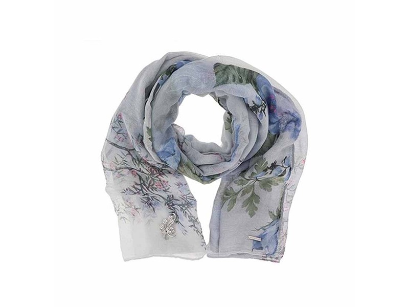 Vintage Floral Scarf Brooch Set Blue