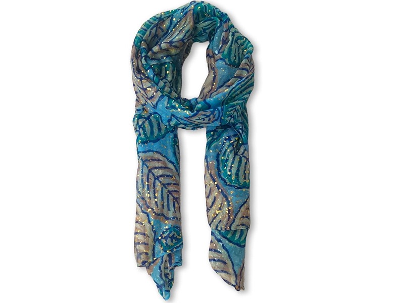 Joe Davies Glam Leaves Foil Boxed Scarf Blue