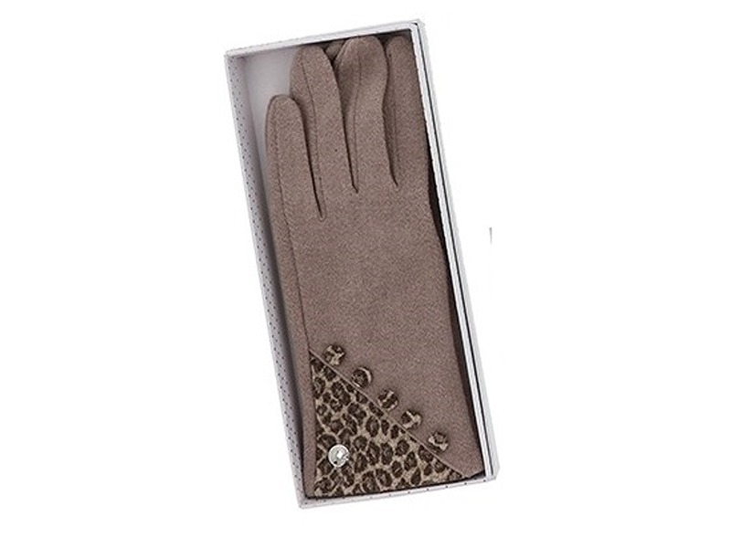 Animal Print Boxed Gloves Beige