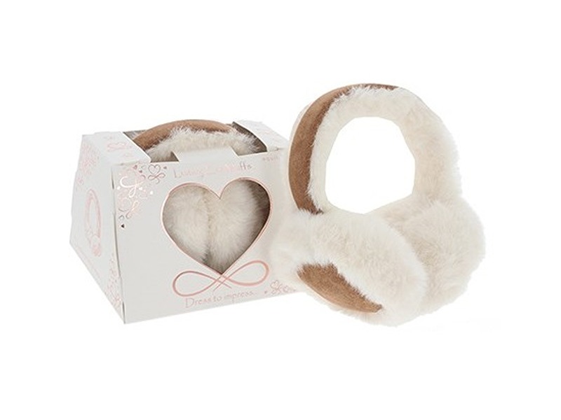 Faux Fur Suede Two Tone Ear Muffs Cream