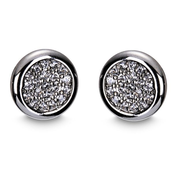 SILVER DIAMANTE ROUND EARRINGS