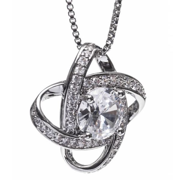 SILVER INTERLOCKING DIAMOND RING W/STONE PENDANT