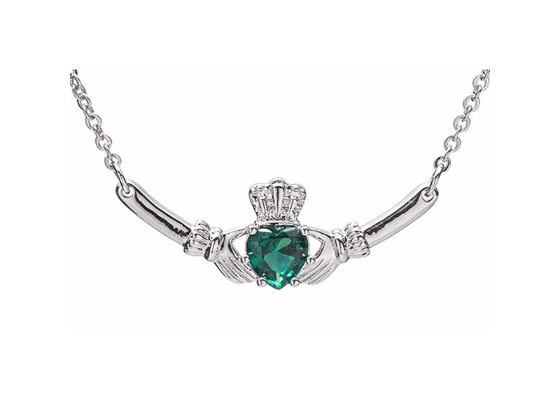 Newgrange Living Silver Claddagh Pendant With Gree