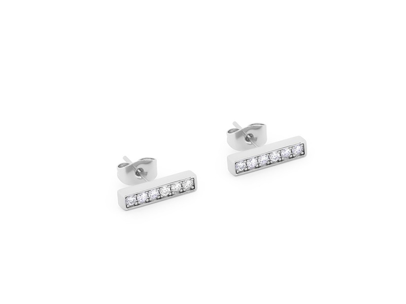 Allied T-Bar Stud Earrings Silver Set With CZ