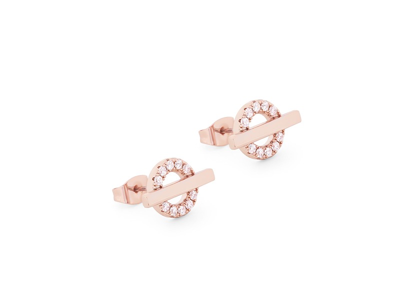 Allied T-Bar Stud Earrings Rose Gold Circle CZ