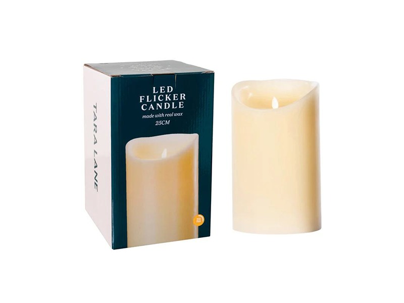 Flicker Led Candle With  5Hr Timer Ivory 25Cm