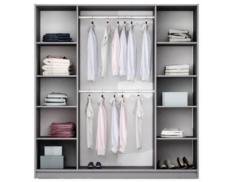 Brema 2.1M Bi-Fold Mirrored Wardrobe - Lava Grey