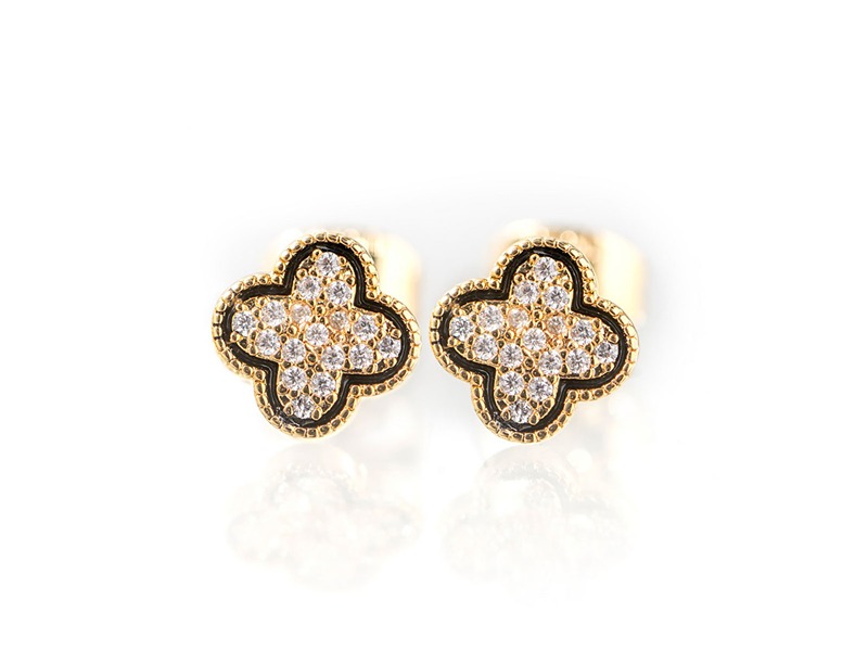 Newbridge Gold Plated Clover Earrings with Clear S
