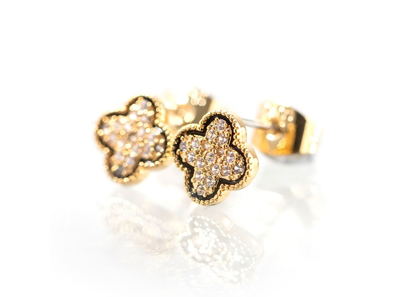 Newbridge Gold Plated Clover Earrings With Clear S