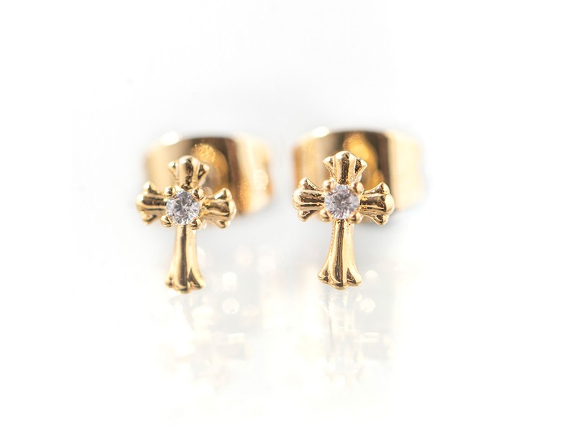 Newbridge Gold Plated Cross Earrings with Clear St