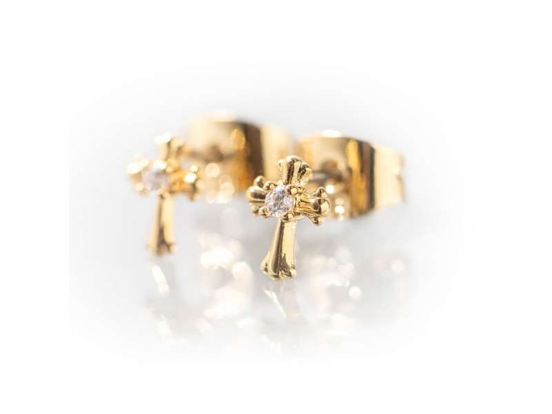 Newbridge Gold Plated Cross Earrings With Clear St