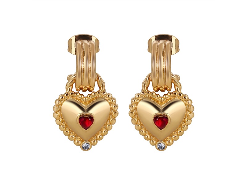 Newbridge Heart Drop Earrings With Ruby Red Stones