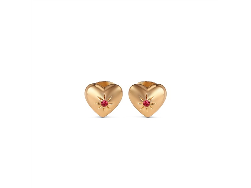 Newbridge Heart Stud Earrings With Ruby Red Stones