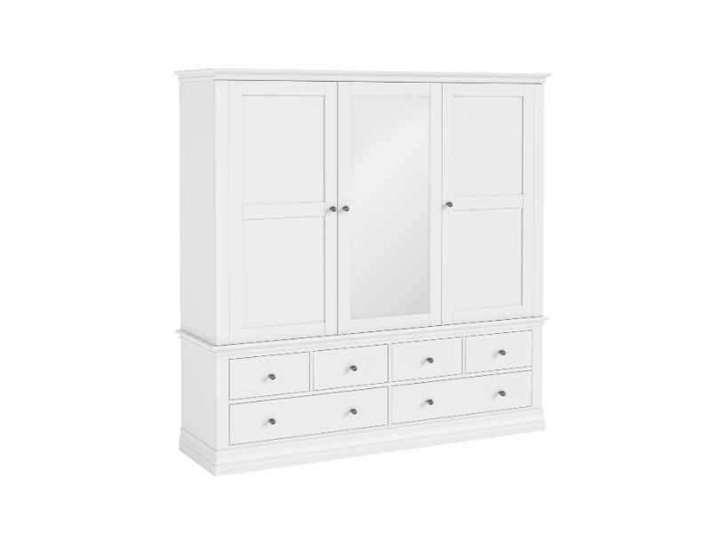 Bordeaux Triple Wardrobe With 6 Drawers White