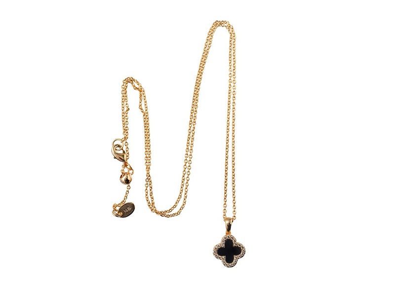 Newbridge Gold Plated Black Clear Stone Clover Pen