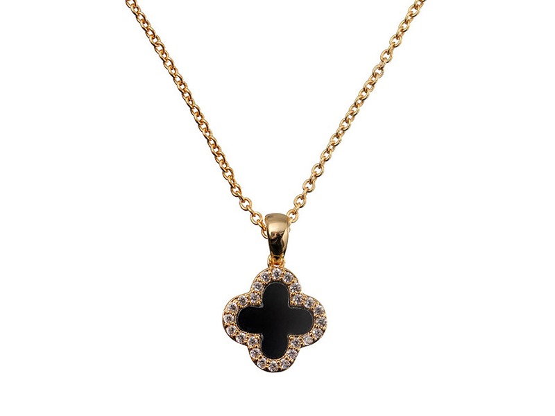 Newbridge Gold Plated Black Clear Stone Clover Pen