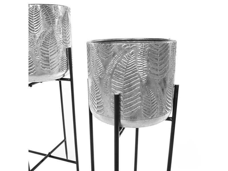 Azure Set Of 2 Leaf Planters With Stand Silver