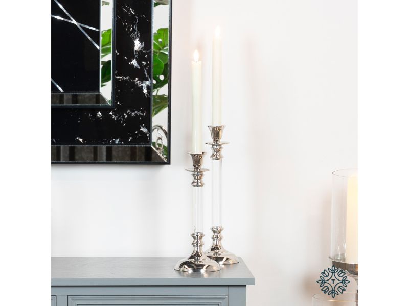 Alani Acrylic Candle Stick Chrome 31Cm