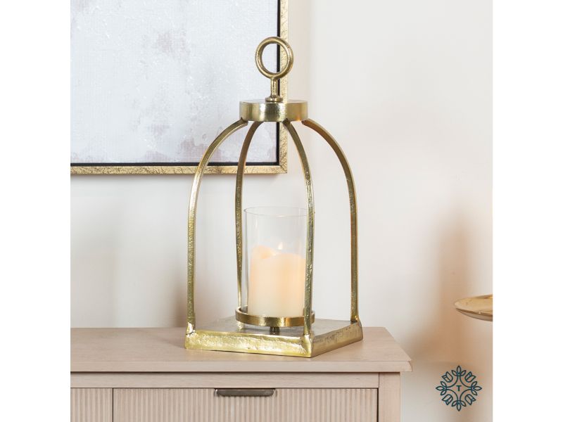 Amber Lantern Antique Brass 44Cm