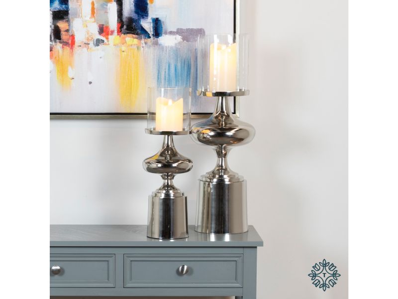 Zuri Pillar Candle Holder Chrome 44Cm
