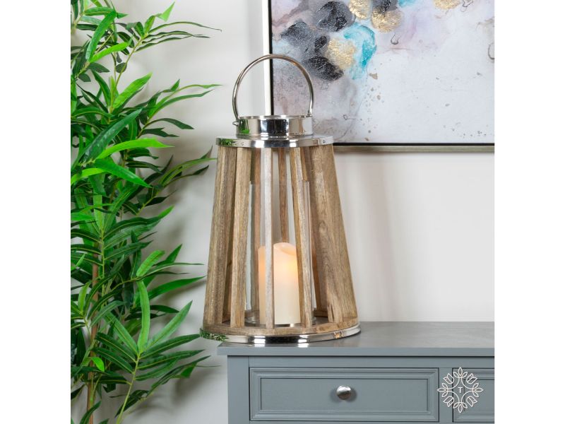 Nina Lantern Wood And Chrome 42Cm