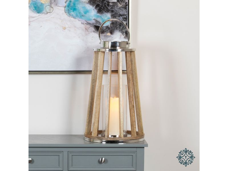Nina Lantern Wood And Chrome 51Cm
