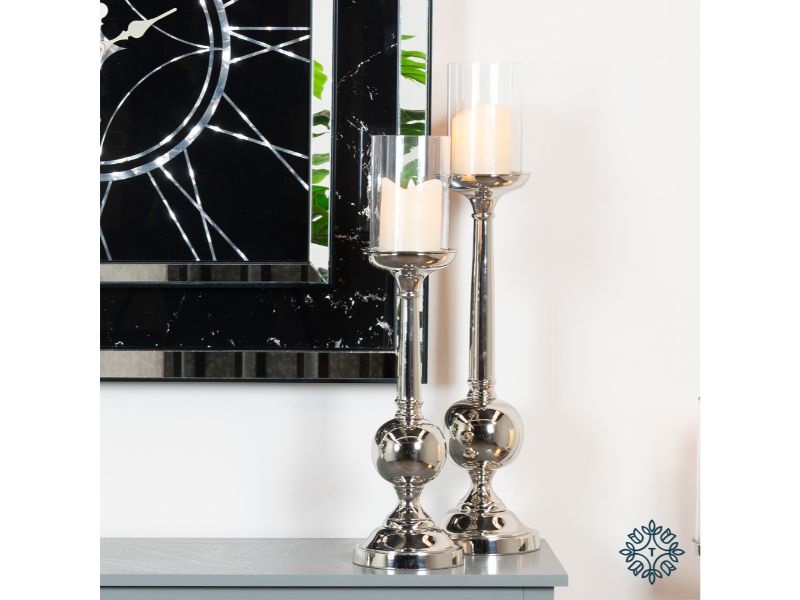 Zuri Ball Pillar Candle Holder Chrome 55Cm