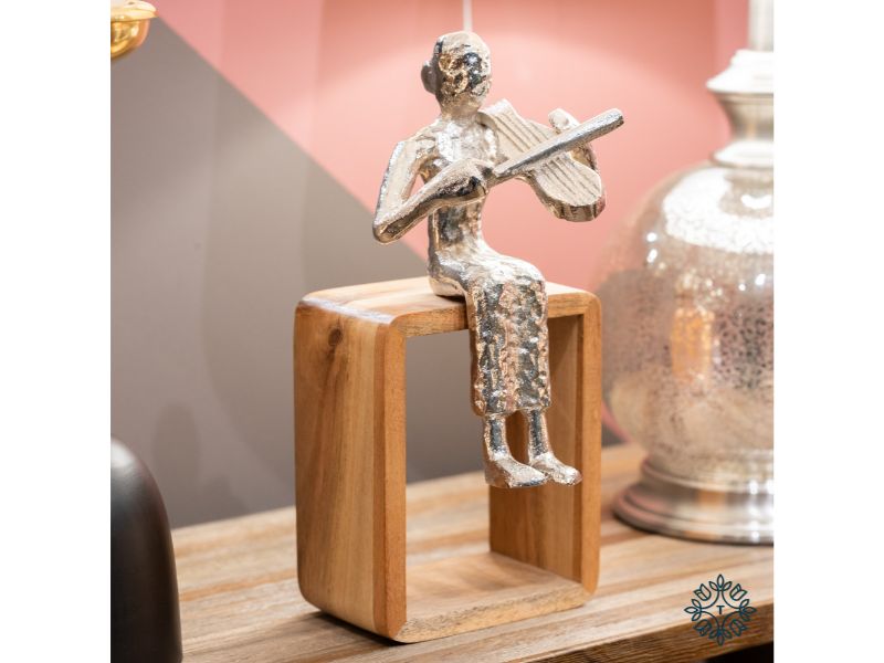Sitting Musician Violin Silver