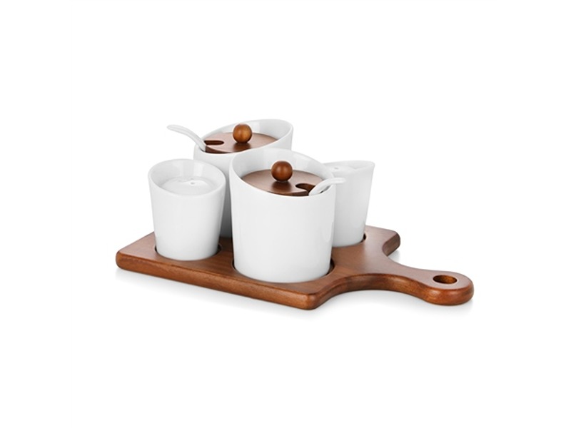 Ceramic And Wood Condiment Set