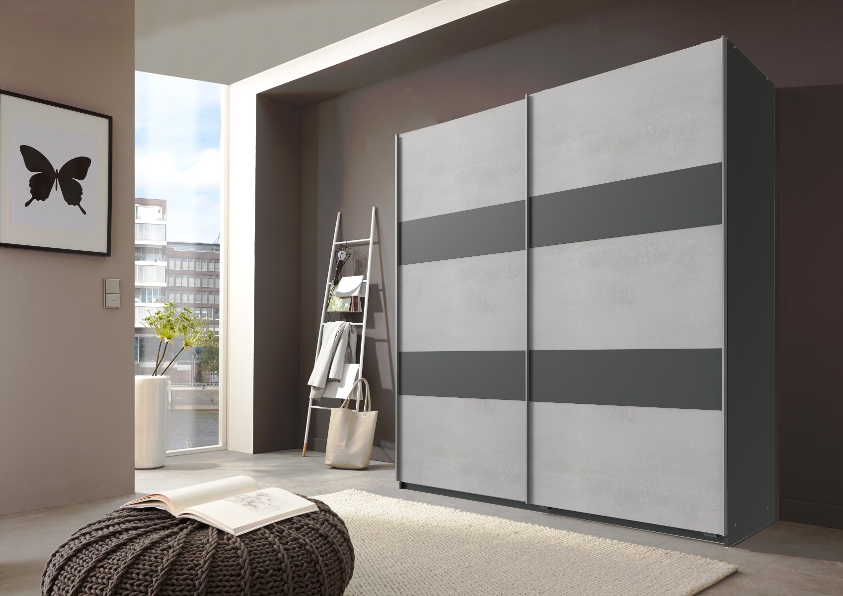 Chess 1.35M Sliding Robe - Concrete Grey With Grap